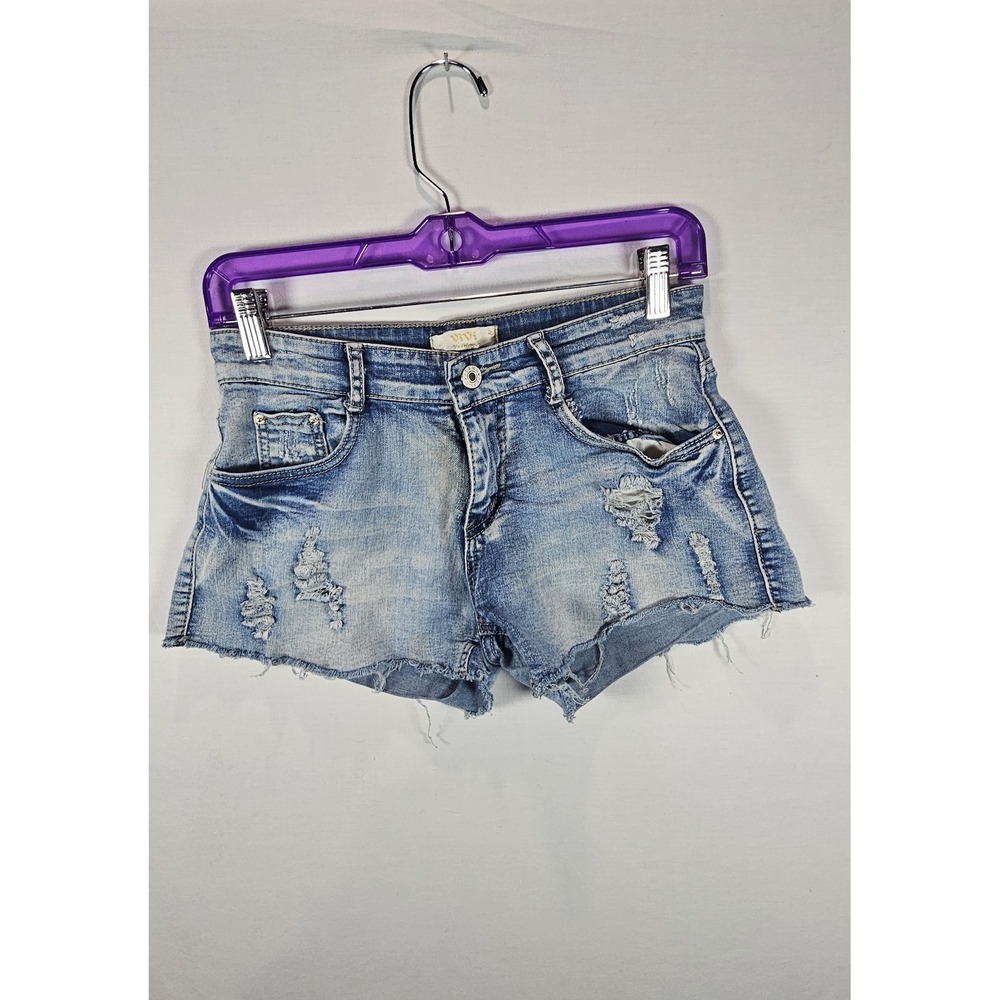 ViVi Distressed Denim Shorts Low Rise Y2K Frayed‎ Boho Summer Festival 26